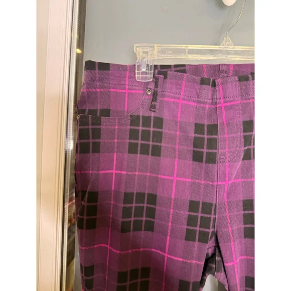 Terra & Sky Plus 1X Purple Black Plaid Leggings - Picture 4 of 8